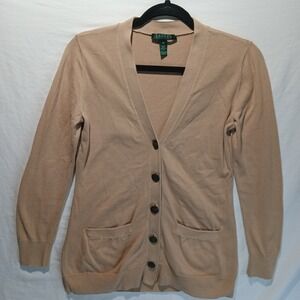 Lauren Ralph Lauren Button-up Cardigan. Light Brown With Front Pockets. 100%...
